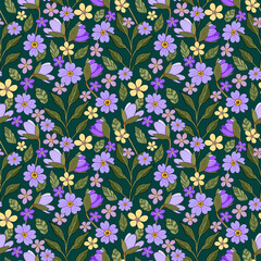 Spring flowers seamless pattern with primula, crocus and violet flowers for stationery, fabric, wallpaper or print material.
