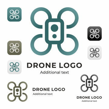 Drone quadrocopter logo and stylish modern icon set