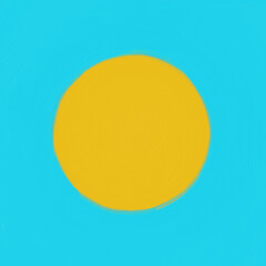 Oil paint yellow dot on cyan background with copy space, square ratio