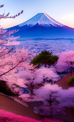 Mt. Fuji with sakura, Illustration by Generative Ai	

