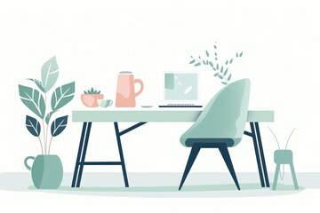 Illustration of a comfortable and modern office with plants, Generative AI