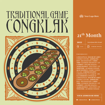 Hand drawn Indonesian traditional games Illustration. Egrang illustration with ethnic background