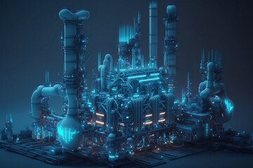 oil industry, blue hologram, Generative AI