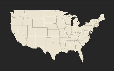 Fototapeta na wymiar United States of America map in grey style isolated on black background. Vector illustration.