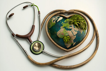 A globe with a stethoscope world healt day concept Generative Ai
