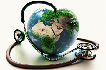 A globe with a stethoscope world healt day concept Generative Ai
