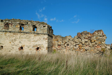 Stone tower in Pniv Castle - medieval historical object in western Ukraine