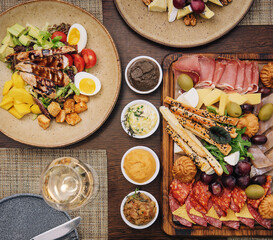 large assortment italian antipasti top view
