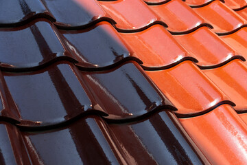 View of ceramic roof of a house, after some edits. Taken in the shiny morning.
