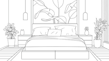 Vector illustration, interior of a room, bedroom in a modern style
