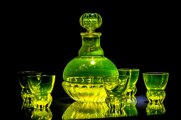 Uranium glass service in the Museum of St. Petersburg