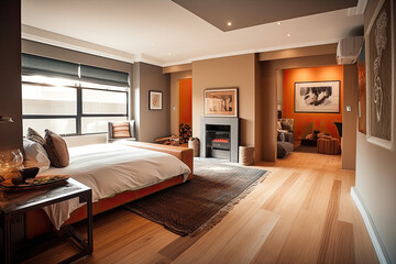 Fototapeta premium Modern and very spacious room with a magnificent view on the outside