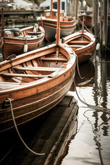 Fototapeta na wymiar Old wooden boats in a harbor. Created with Generative AI technology.