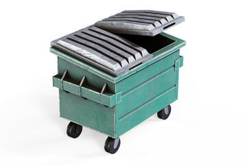 Green recycling trash can, 3D rendering
