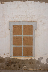 Painted window on abandoned house, Fuerteventura