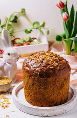 Festive easter table setting with traditional meal at home
