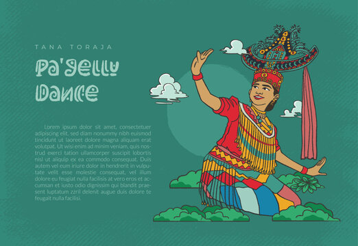 torajanese pagellu dancer illustration hand drawn indonesian cultures for social media template or background
