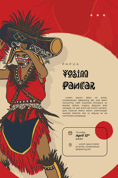 papuanese yosim pancar dancer indonesian culture hand drawn poster ilustration