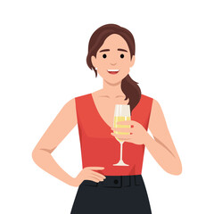 Beautiful girl in evening gown holding glass of champagne in a party