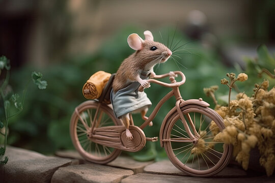 a cute mouse riding a bicycle, generative AI
