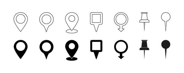 Location pin vector icon.  GPS location pointer collection. EPS 10