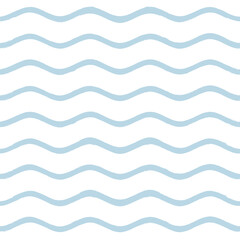 Seamless Wave Pattern, Hand drawn water sea vector background. Wavy beach print, curly grunge paint lines, watercolor stripes