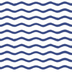 Seamless Wave Pattern, Hand drawn water sea vector background. Wavy beach print, curly grunge paint lines, watercolor stripes