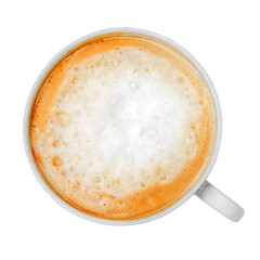 Cup of coffee latte top view isolated
