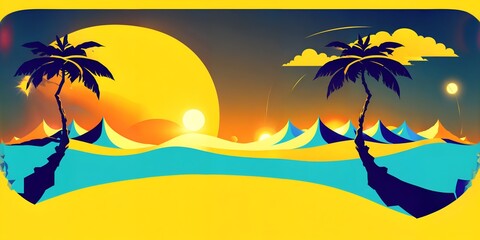 Fototapeta na wymiar Photo of a tropical beach with two palm trees