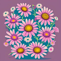 Fototapeta na wymiar Retro daisy flowers illustration print poster - Vector - generative ai