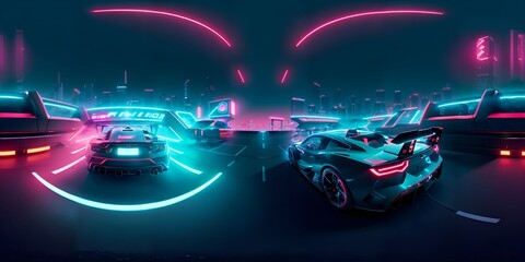 Photo of a bustling city with vibrant neon lights and futuristic vehicles