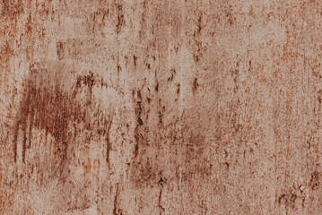 Rusty metal painted background. Rust spots and streaks on stained metal surface. Grunge industrial colored steel texture. Scratched corroded aged damaged backdrop with rustic vintage worn details.