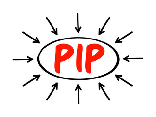 PIP Percentage In Point - a unit of change in an exchange rate of a currency pair, acronym text concept with arrows