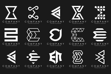 mega collection letters E logo design inspiration. Geometrical abstract logos