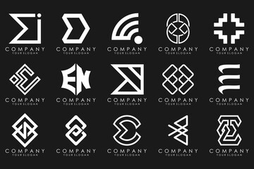 mega collection letters E logo design inspiration. Geometrical abstract logos