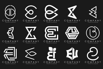mega collection letters E logo design inspiration. Geometrical abstract logos