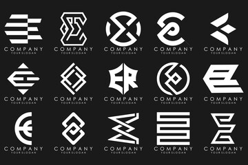 mega collection letters E logo design inspiration. Geometrical abstract logos