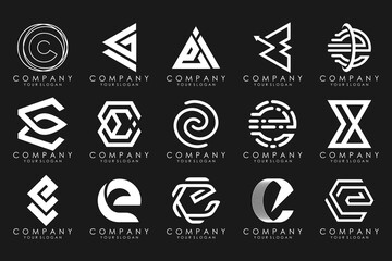 mega collection letters E logo design inspiration. Geometrical abstract logos