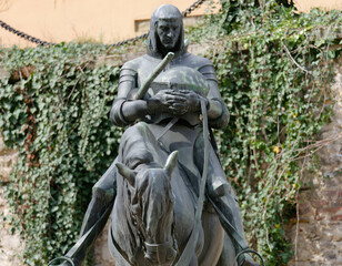 Fototapeta na wymiar Front view of a Statue of St George on a horse near Stone Gate, Upper Town, Zagreb, Croatia