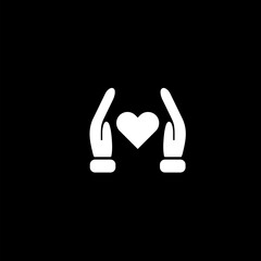 Human Hand and Heart Shape Line Icon isolated on black
