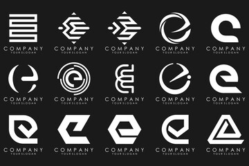 mega collection letters E logo design inspiration. Geometrical abstract logos