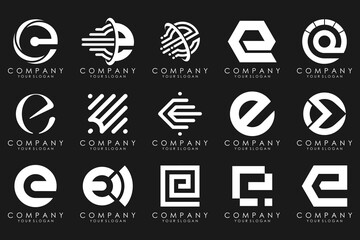 mega collection letters E logo design inspiration. Geometrical abstract logos