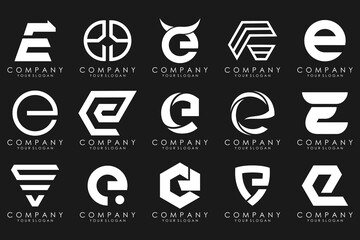 mega collection letters E logo design inspiration. Geometrical abstract logos