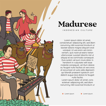 Set Madura Illustration. Hand drawn Indonesian cultures background