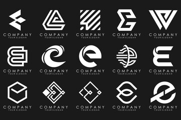 mega collection letters E logo design inspiration. Geometrical abstract logos