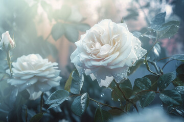White Damask Roses - AI Generated Image