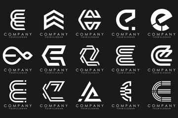 mega collection letters E logo design inspiration. Geometrical abstract logos