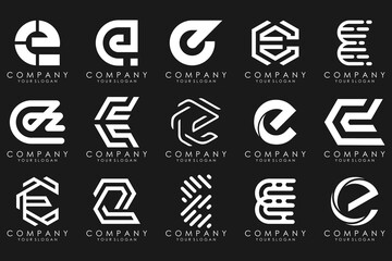 mega collection letters E logo design inspiration. Geometrical abstract logos