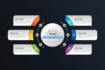 Business infographic circle shape six option, process or step for presentation. Can be used for presentations, workflow layout, banners and web design. Business concept with 6 options, steps, parts.