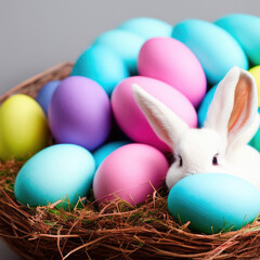multicolored easter eggs. Easter Bunny